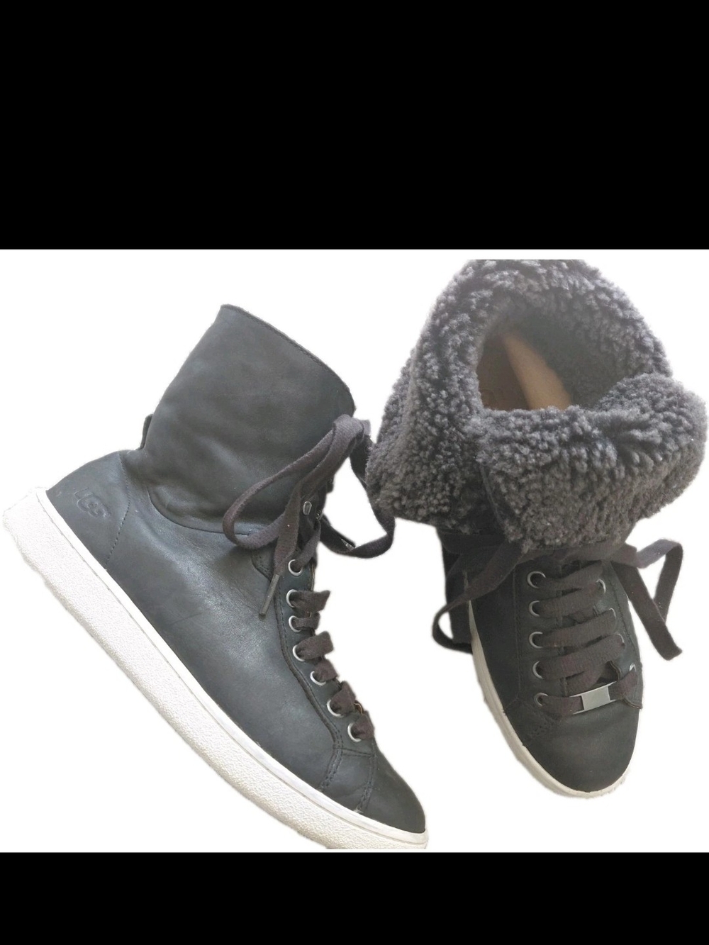 UGG Starlyn Shoes Women's 9.5 Charc Blk Nubuck Leather & Shearling Lined Boots